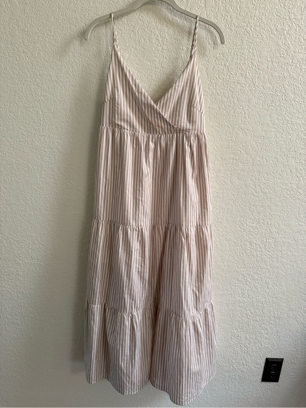 Women’s Striped Spaghetti Strap Maxi Dress - Cream and Tan 100% Cotton